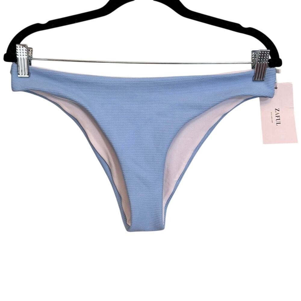 Zaful Swim Ribbed Triangle Bikini Bottom  Swimsuit Women 8 Blue Summer Beach NWT